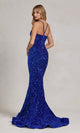 Vestido de fiesta largo con lentejuelas y elegante espalda con cordones