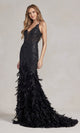 Vestido de fiesta con lentejuelas y diseño espectacular de plumas y flores en 3D - C1111