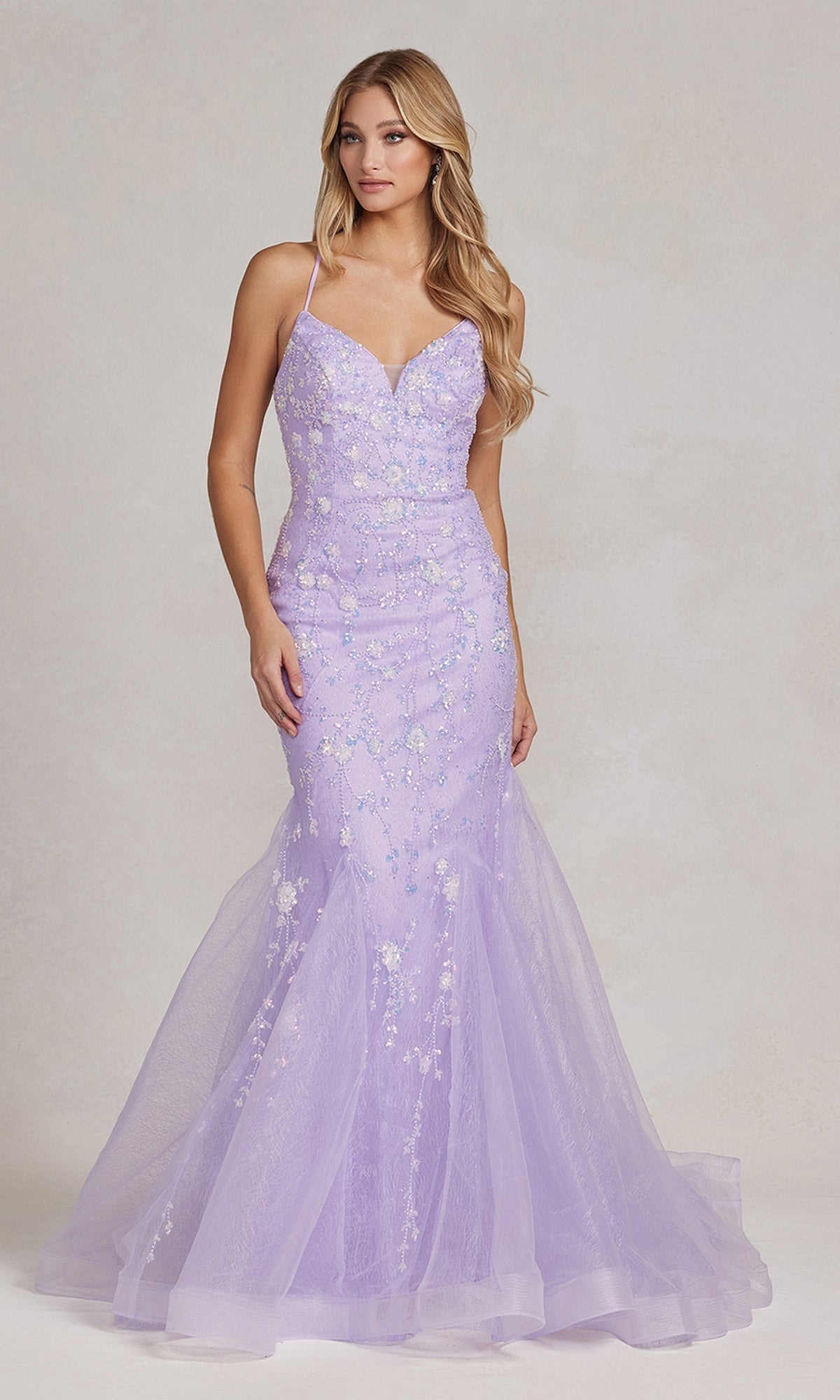 Sparkling Floral Sequin Mermaid Gown with Flattering V-Neck