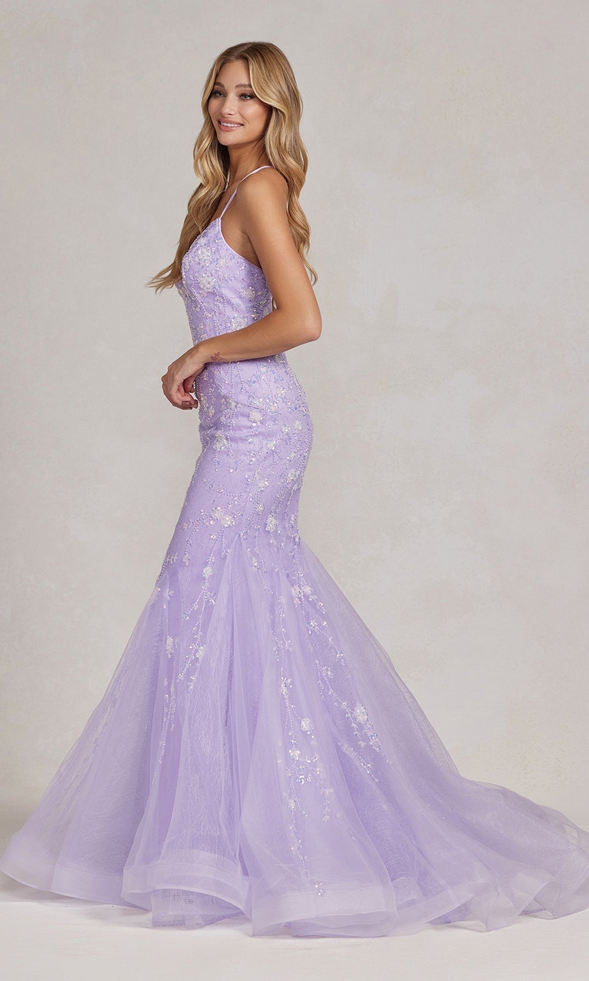 Sparkling Floral Sequin Mermaid Gown with Flattering V-Neck