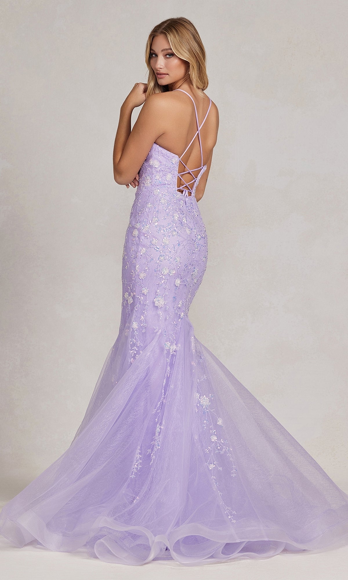 Sparkling Floral Sequin Mermaid Gown with Flattering V-Neck