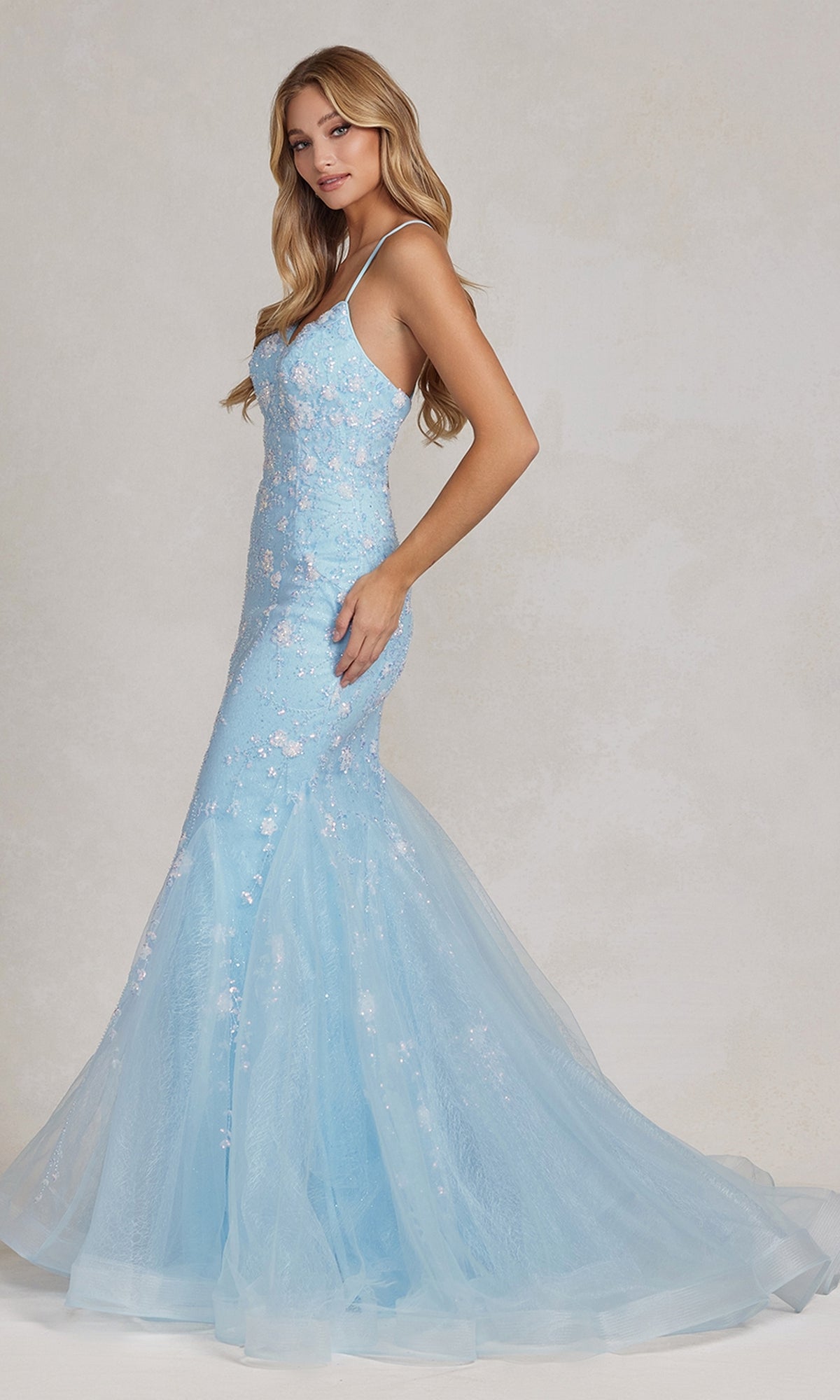 Sparkling Floral Sequin Mermaid Gown with Flattering V-Neck