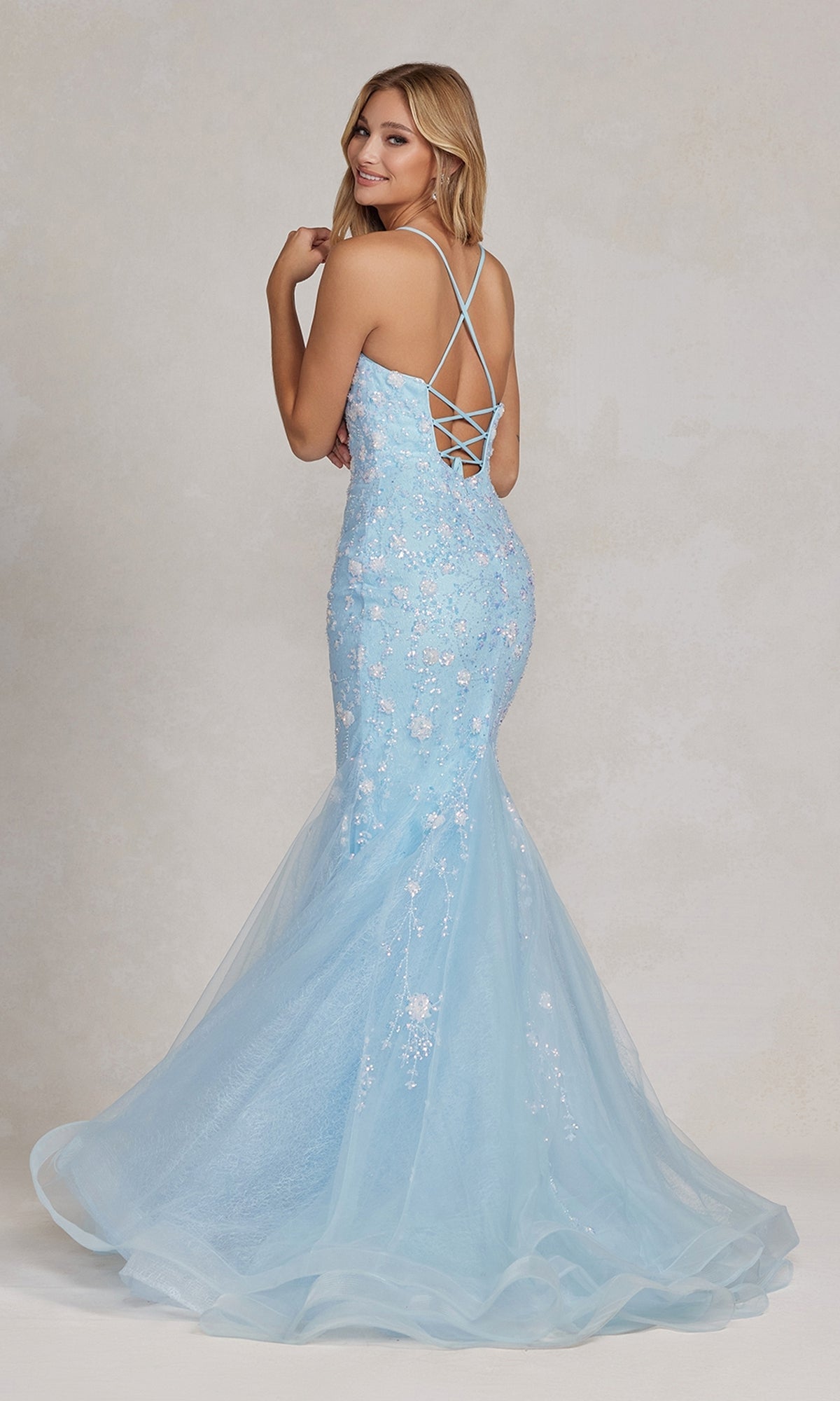 Sparkling Floral Sequin Mermaid Gown with Flattering V-Neck