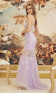 Vestido de fiesta morado lila con flores brillantes – Nox Anabel C1195