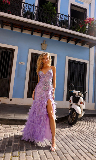 Nox Anabel C1413 Feather and Sequin Prom Dress