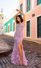 Long Prom Dress C1458 with Sequin Floral Print