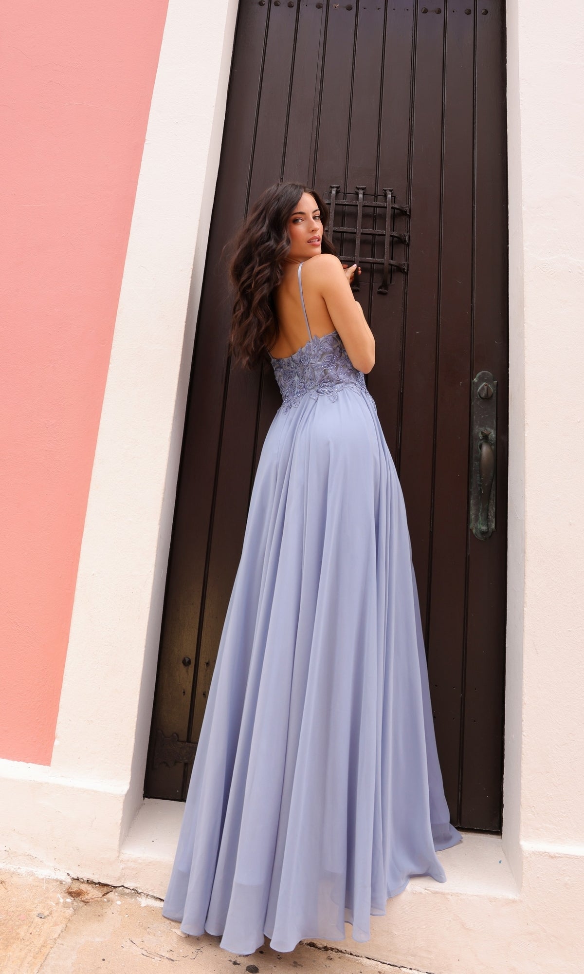 Vestido de fiesta largo en forma de A en tonos pastel C1462