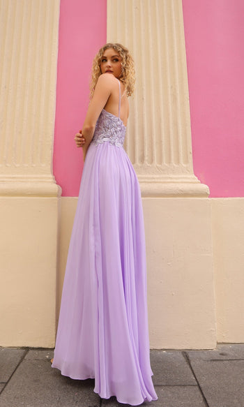 Vestido de fiesta largo en forma de A en tonos pastel C1462