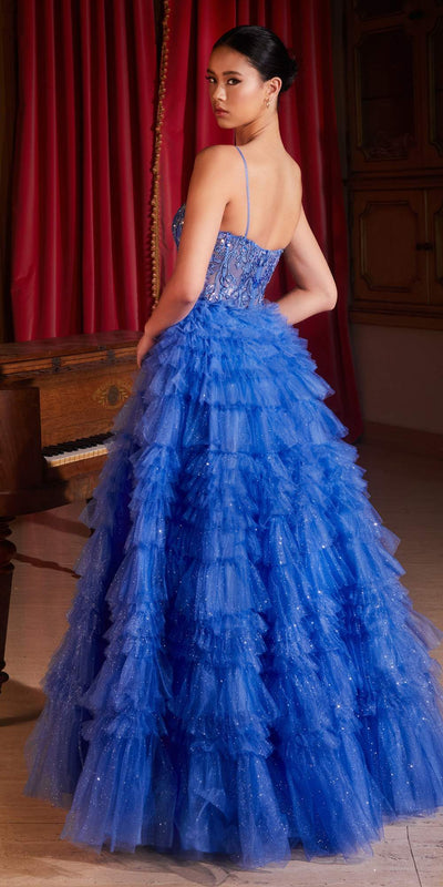 Ladivine C152 Long Glitter Flocked Tiered Ruffle Dress