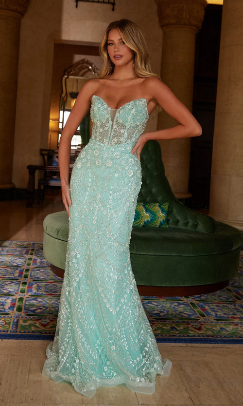 Nox Anabel C1599 Strapless Beaded Long Prom Gown