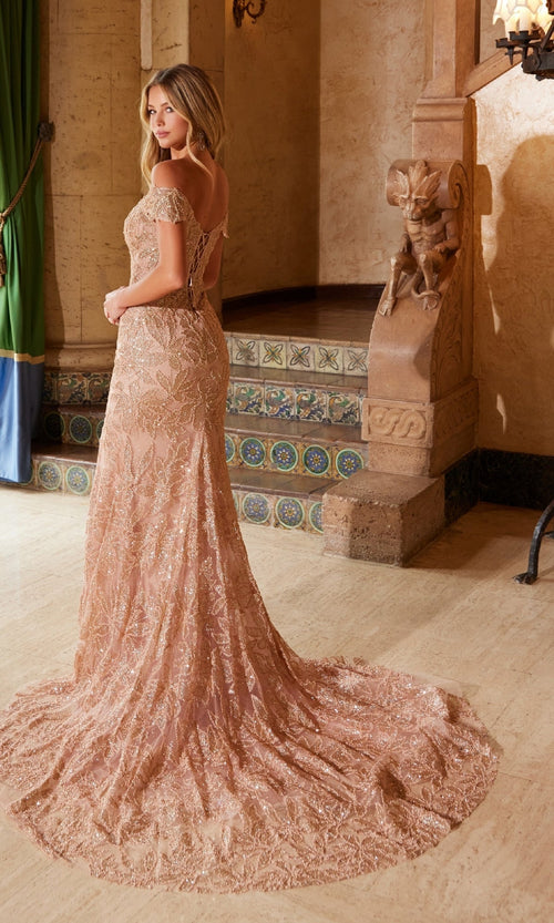 Nox Anabel C1600 Stunning Lace-Up Beaded Prom Gown