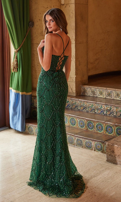 Elegante vestido de fiesta largo con escote en V y cuentas C1616