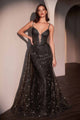 Ladivine C167 Glitter Printed Fitted Gown with Overskirt