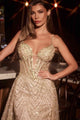 Ladivine C167 Glitter Printed Fitted Gown with Overskirt