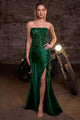 Ladivine C168 Fitted Strapless Floral Beaded Stretch Satin Gown