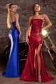Ladivine C168 Fitted Strapless Floral Beaded Stretch Satin Gown