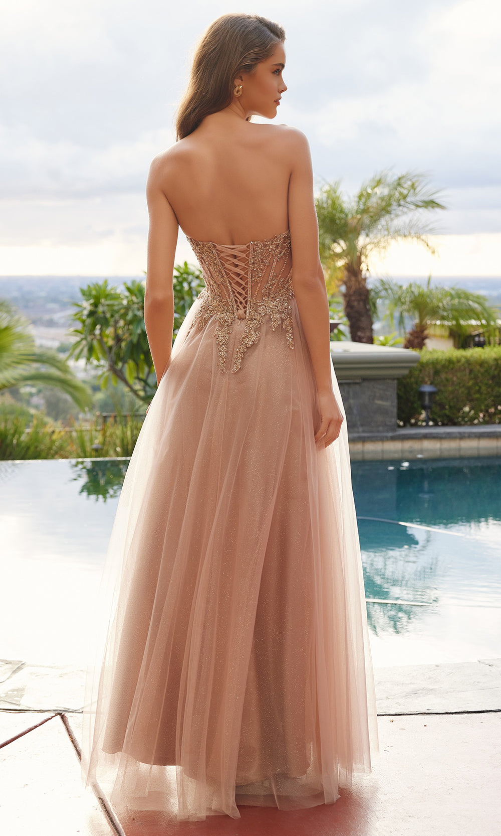 Nox Anabel C1843 V-Neck Applique A-Line Dress