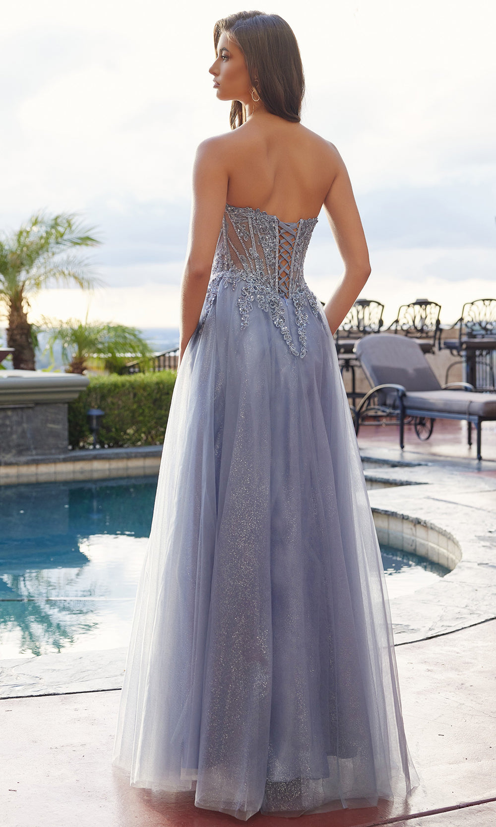 Nox Anabel C1843 V-Neck Applique A-Line Dress