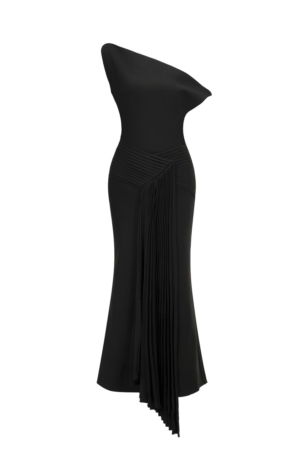 Bella Barnett Juny Oblique Shoulder Sleeveless Folds Cocktail Party Midi Dress