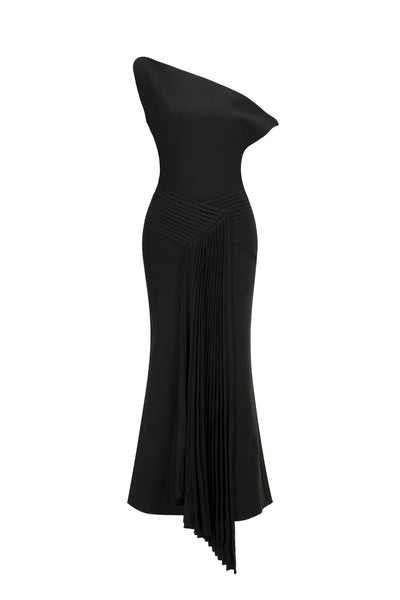 Bella Barnett Juny Oblique Shoulder Sleeveless Folds Cocktail Party Midi Dress