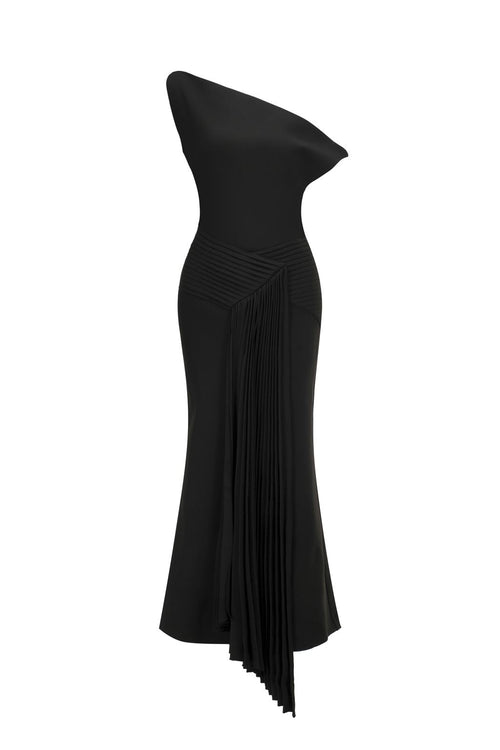Bella Barnett Juny Oblique Shoulder Sleeveless Folds Cocktail Party Midi Dress