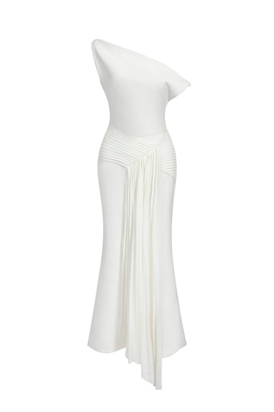 Bella Barnett Paulina Oblique Shoulder Sleeveless Folds Cocktail Party Midi Dress