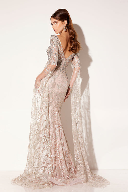 Applique Fitted Long Sleeve Gown by Lucci Lu C8073
