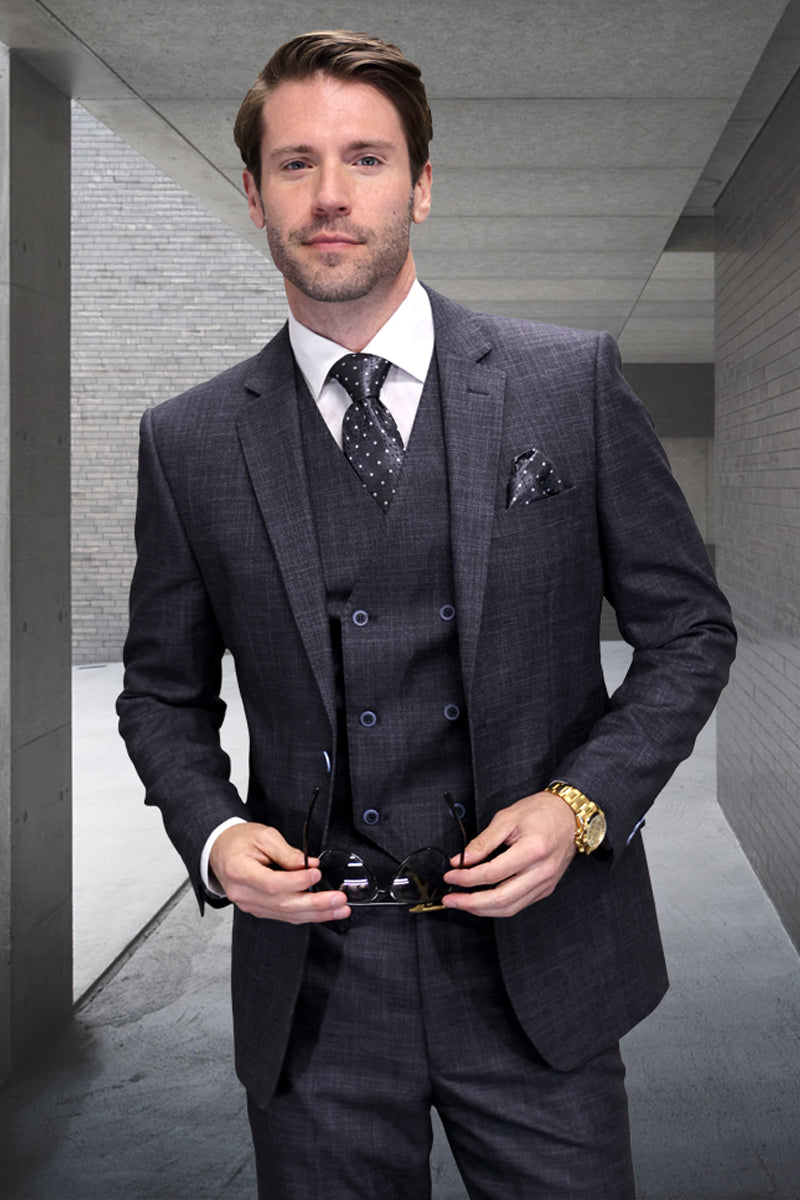 Men's Modern Sharkskin Suit in Charcoal Gray