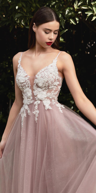 Cinderella Divine CB075 Long Floral A-Line Tulle Gown