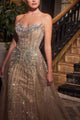 Ladivine CB158 Strapless Crystal Embellished Gown in Sage Green