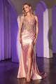 Ladivine CC0238 Dress Pearl Embellished Stretch Satin Glimmering Gown