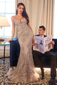 Ladivine Beaded Evening Gown Fitted V-Neck Sheer Prom Dress CC0389-New Collection