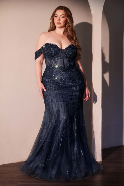 Ladivine CC341C Off The Shoulder Beaded Curve Gown