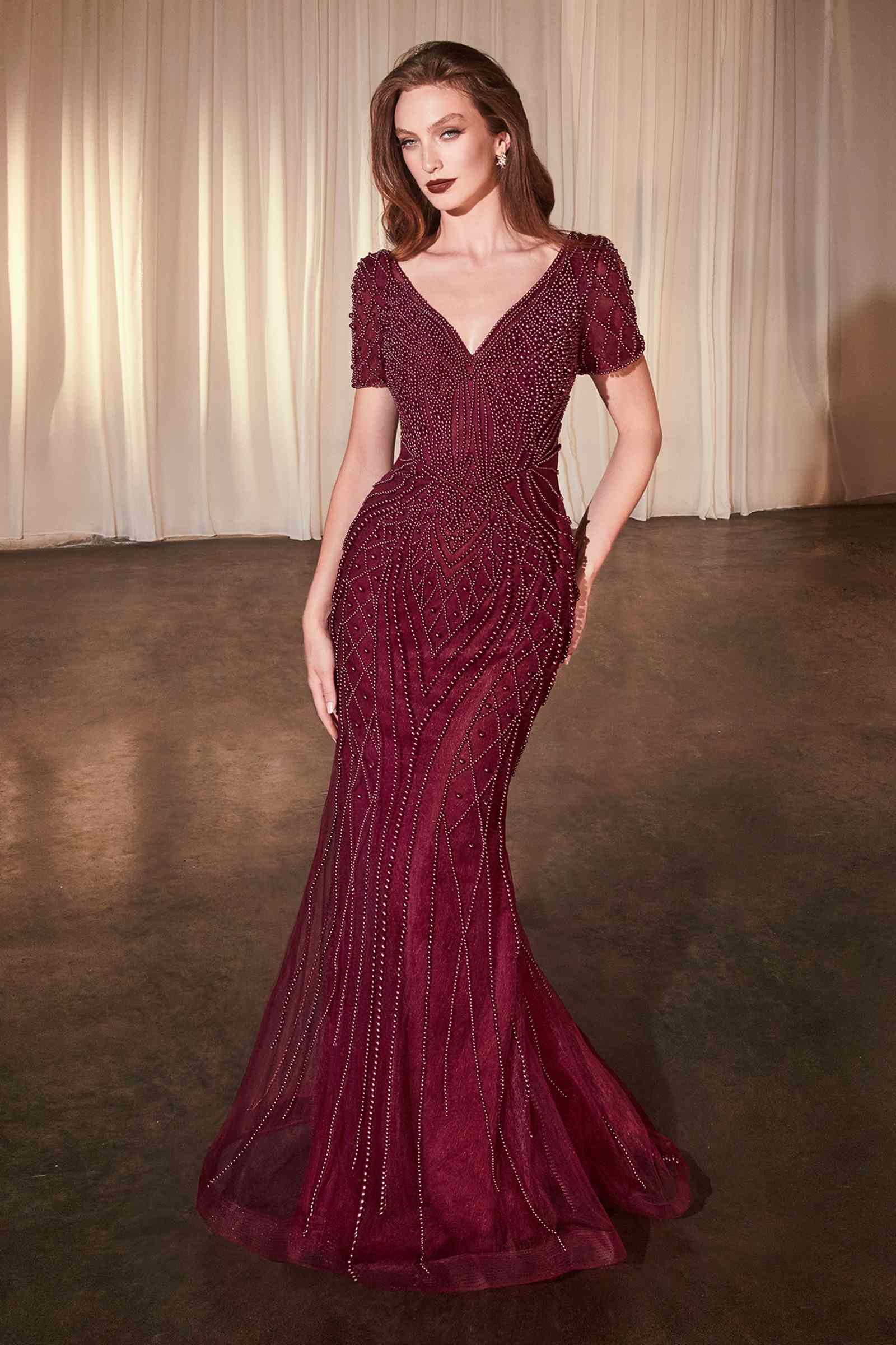 Ladivine CC4019 Burgundy Dress