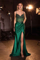 Ladivine CC408 Long Satin Fitted Gown Boned Embellished Bodice Slit