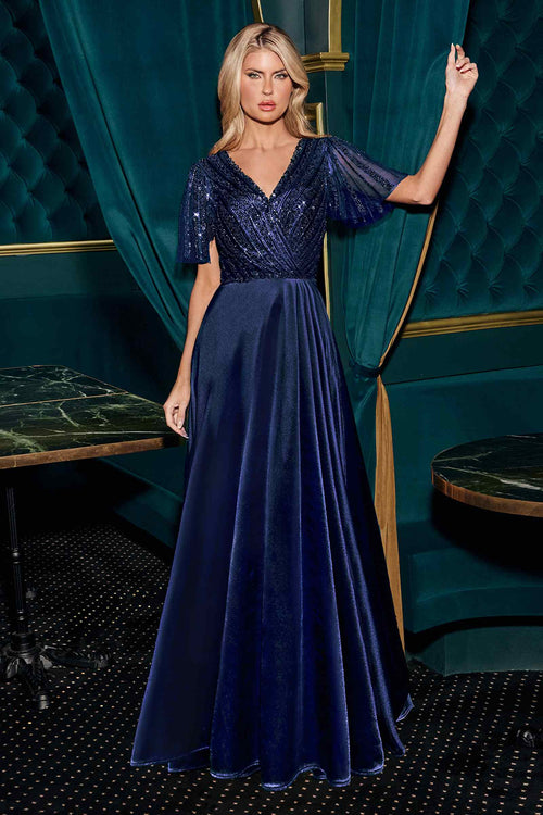 Ladivine CC447 Emerald Green Satin Evening Gown