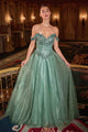 Ladivine CC471 Off Shoulder Glitter Tulle Corset Bodice A-line Ball Gown