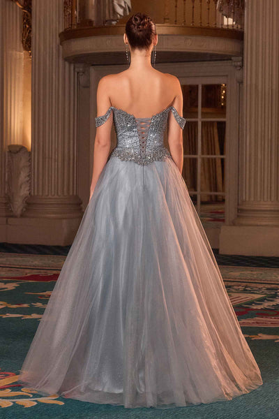 Ladivine CC471 Off Shoulder Glitter Tulle Corset Gown