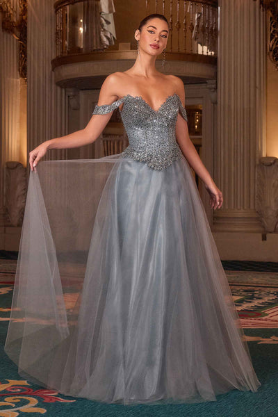 Ladivine CC471 Off Shoulder Glitter Tulle Corset Gown