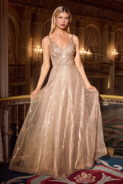 Ladivine CC474 Plunging V-Neck Evening Gown