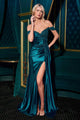 Ladivine CC489 Off Shoulder Sweetheart Neckline Ruched Satin Bodice Fitted Gown