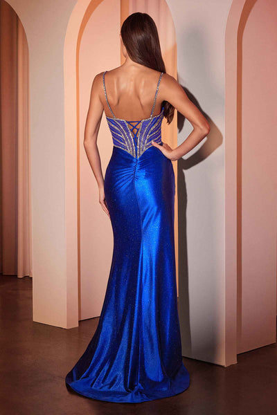 Ladivine CC8868 Satin Corset Evening Dress Spaghetti Straps Long Prom Dress