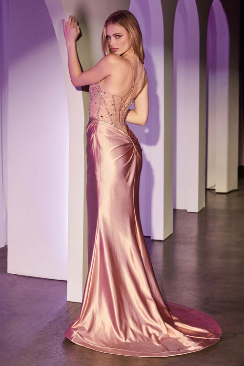 Ladivine CC8884 Rose Gold Satin Gown