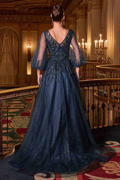 Ladivine CD0101 Navy Blue V-Neck Gown
