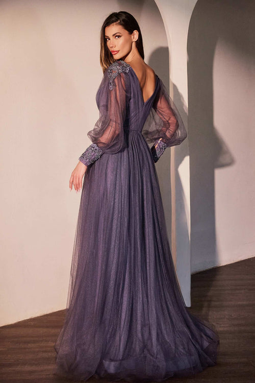 Chic Long Sleeve Mother of the Bride Dress in Smokey Violet