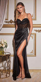 Ladivine CD265 Fuchsia Satin Gown with Slit