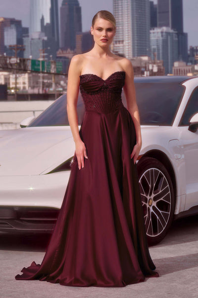 Ladivine CD297 Strapless Satin Evening Gown