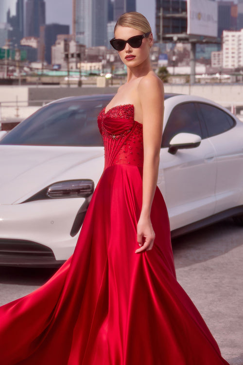 Ladivine CD297 Strapless Satin Evening Gown