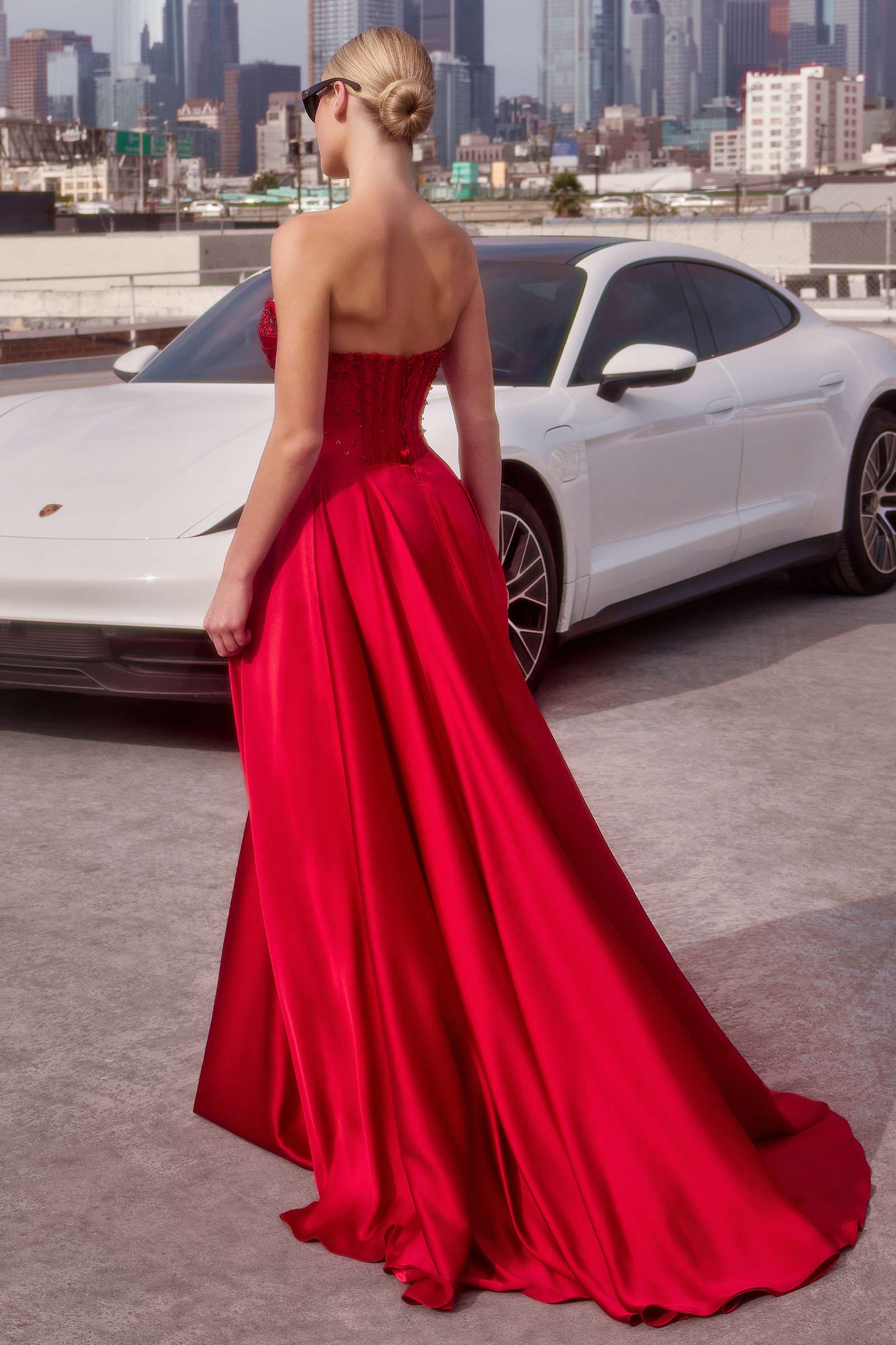 Ladivine CD297 Strapless Satin Evening Gown