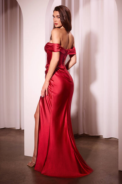 Ladivine CD370 Satin Off-Shoulder Fitted Gown